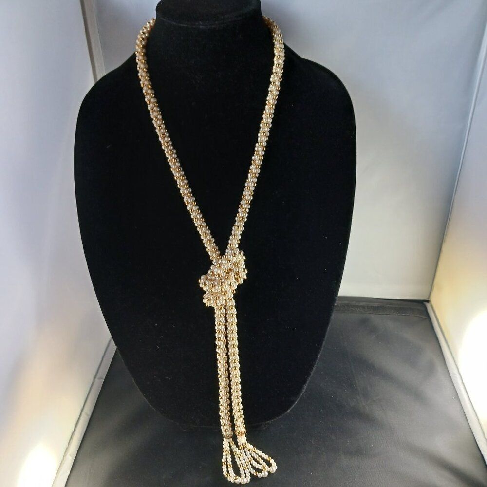 Vintage 52" Beaded Goldtone Necklace /Belt